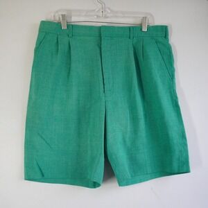 Vintage Trimingham's Bermuda Pleated Linen Blend Golf Preppy Shorts Green 36